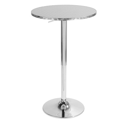 Ale - 3 Piece Bar Set -Bistro Round Contemporary Adjustable Oval Footrest Silver / Chrome / Gray