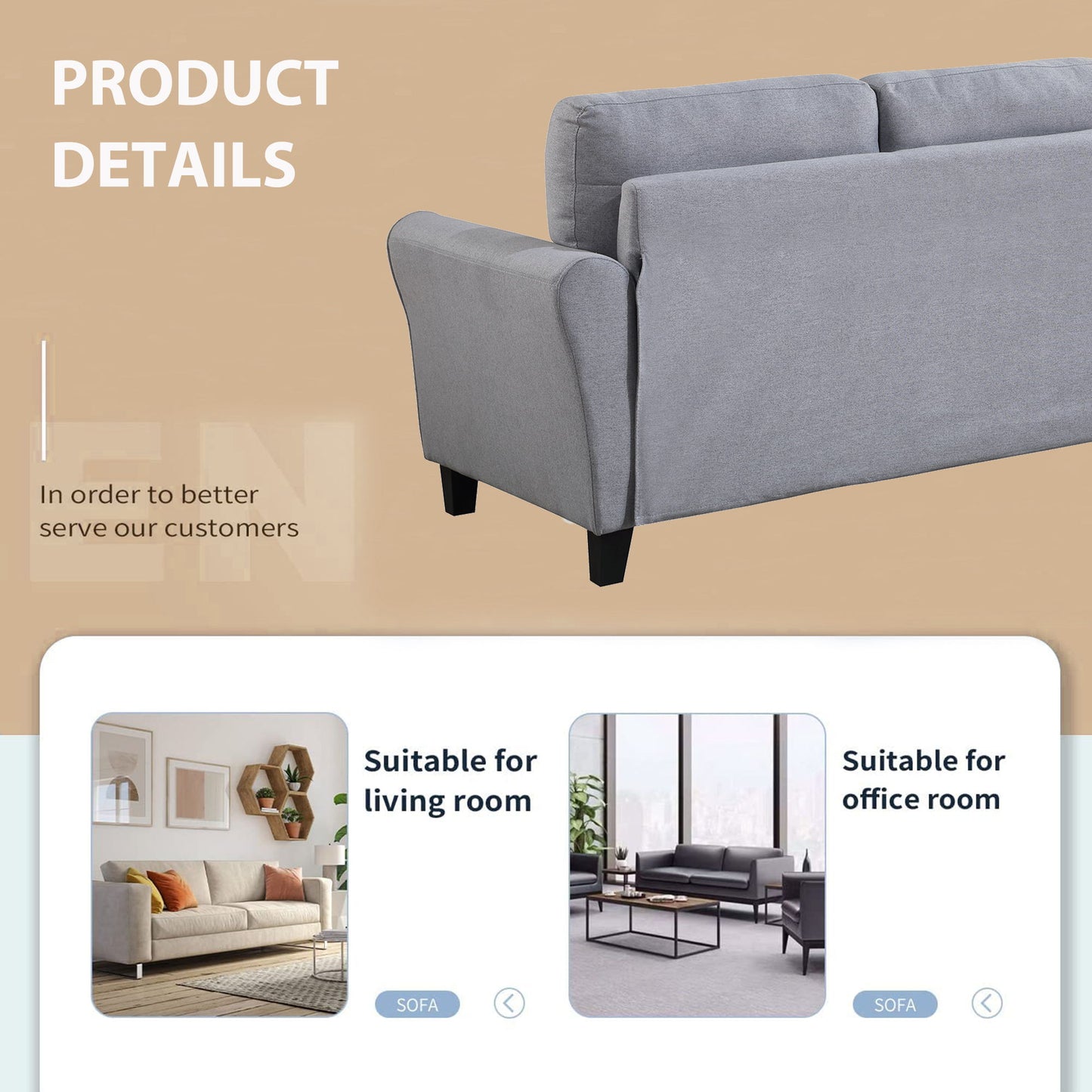 Modern Living Room Sofa Set Linen Upholstered Couch Furniture For Home Or Office - Light Gray / Blue