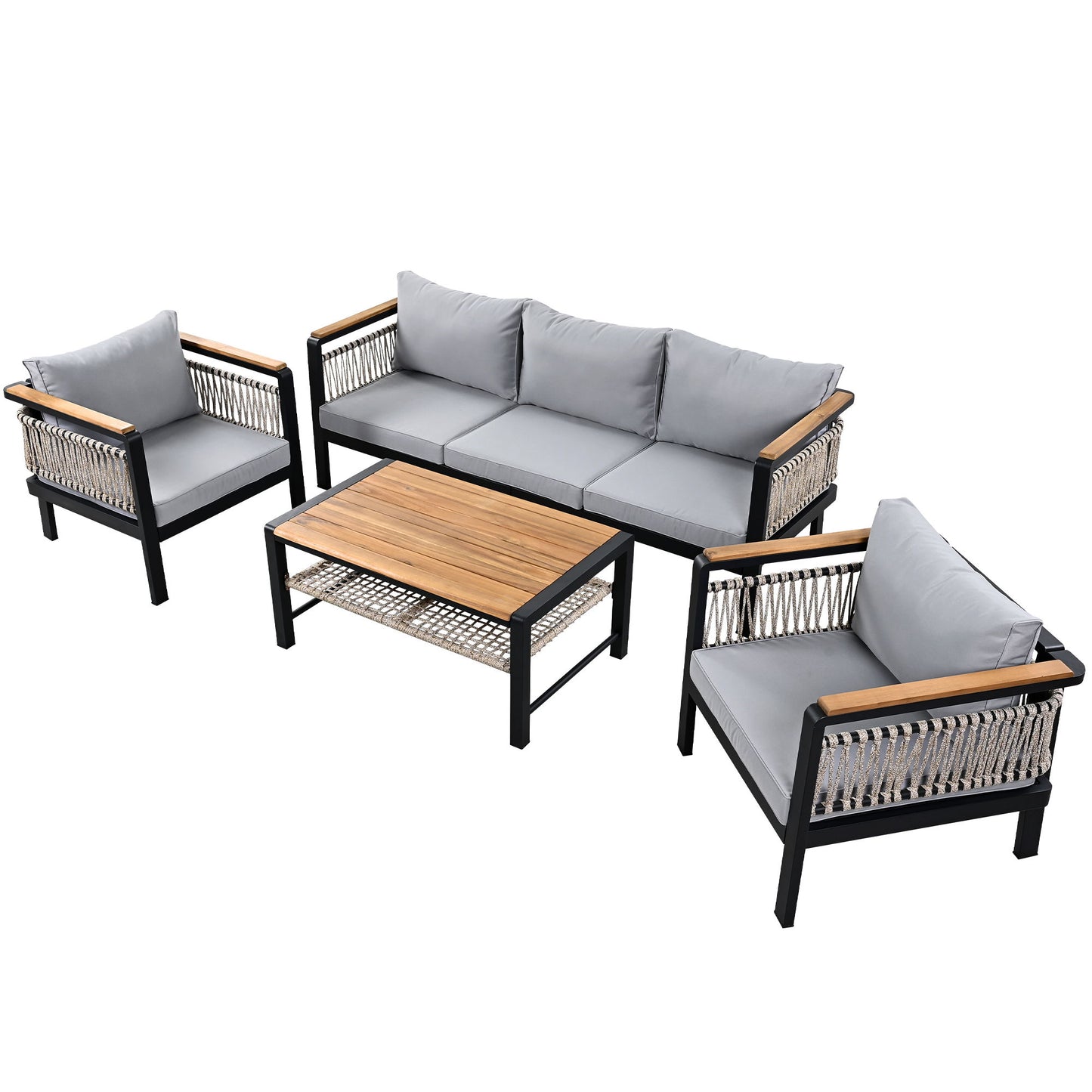 4 Pieces Outdoor Sectional Sofa Set 5 Person Patio Seating Group Outdoor Conversation Set With Cushions And A Coffee Table For Patios, Gardens, Or Balcony - Gray