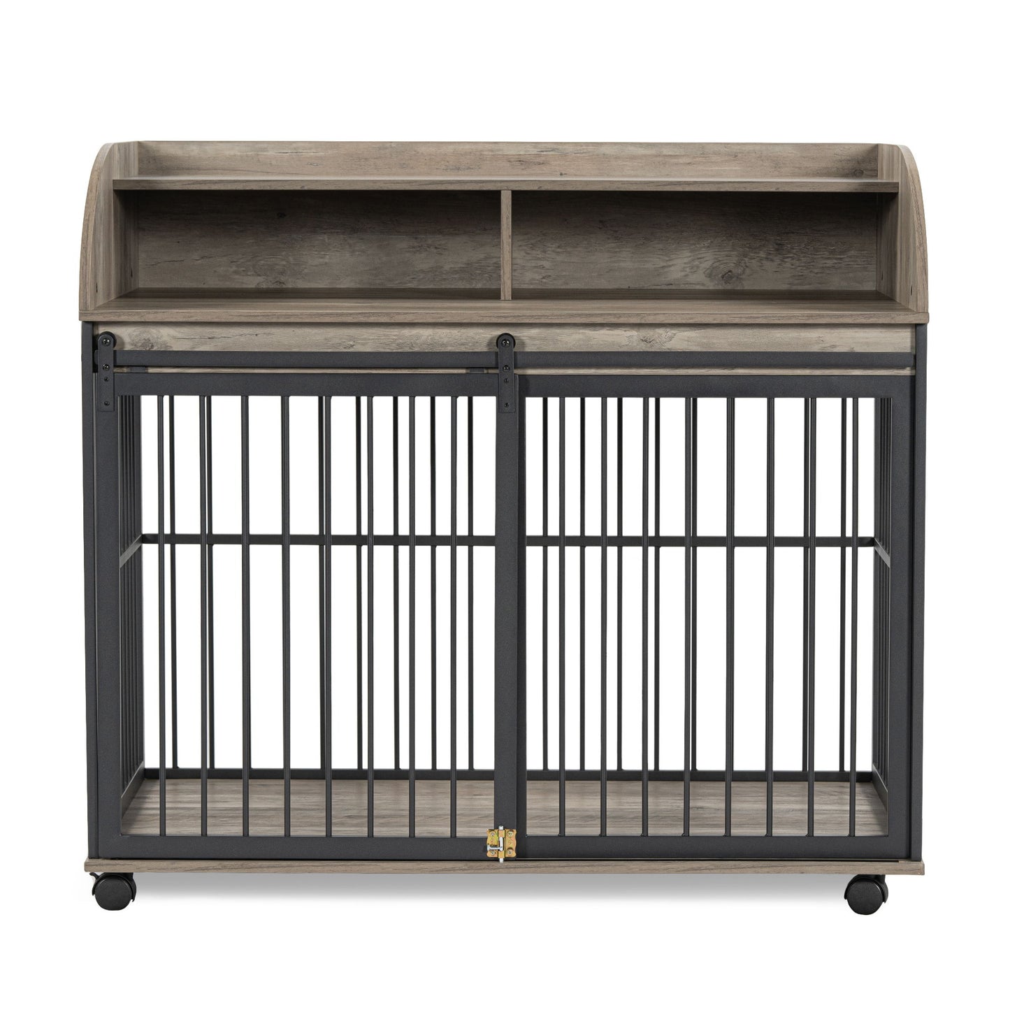 44'' Heavy Duty Large Dog Crate Furniture For Large Medium Dog With Lockable Wheels, Wooden Dog Crate Dog Kennel, End Table Crate With Double Layer Storage - Gray