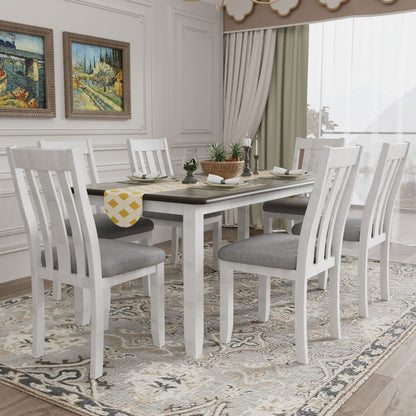 7 Piece Dining Table Set Retro Style With Extendable Table And 6 Upholstered Chairs - Antique Brown / White