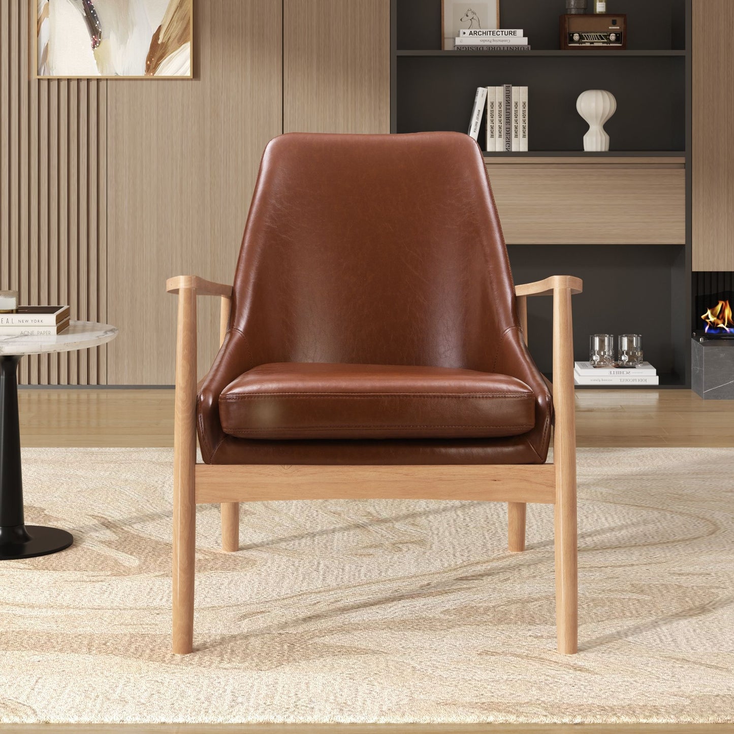 Accent Chair, Mid-Century Modern Armchair With Solid Wood Frame, Reading Leisure Chair With High Back For Living Room - Brown