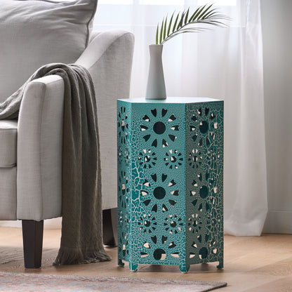 Galore - Side Table With Sunburst Cut Out Design - Teal