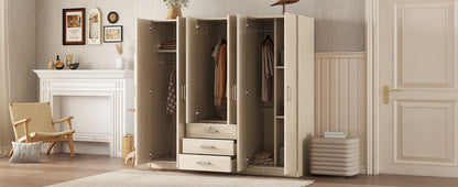6 Doors Wardrobe Storage For Bedroom, With Big Drawers - Brown