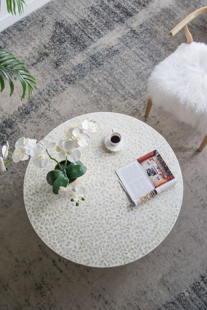 Unique Capiz Coffee Table With Pedestal Base - Multi