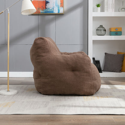 Soft Teddy Fabric Tufted Foam Bean Bag Chair With Teddy Fabric - Coffee