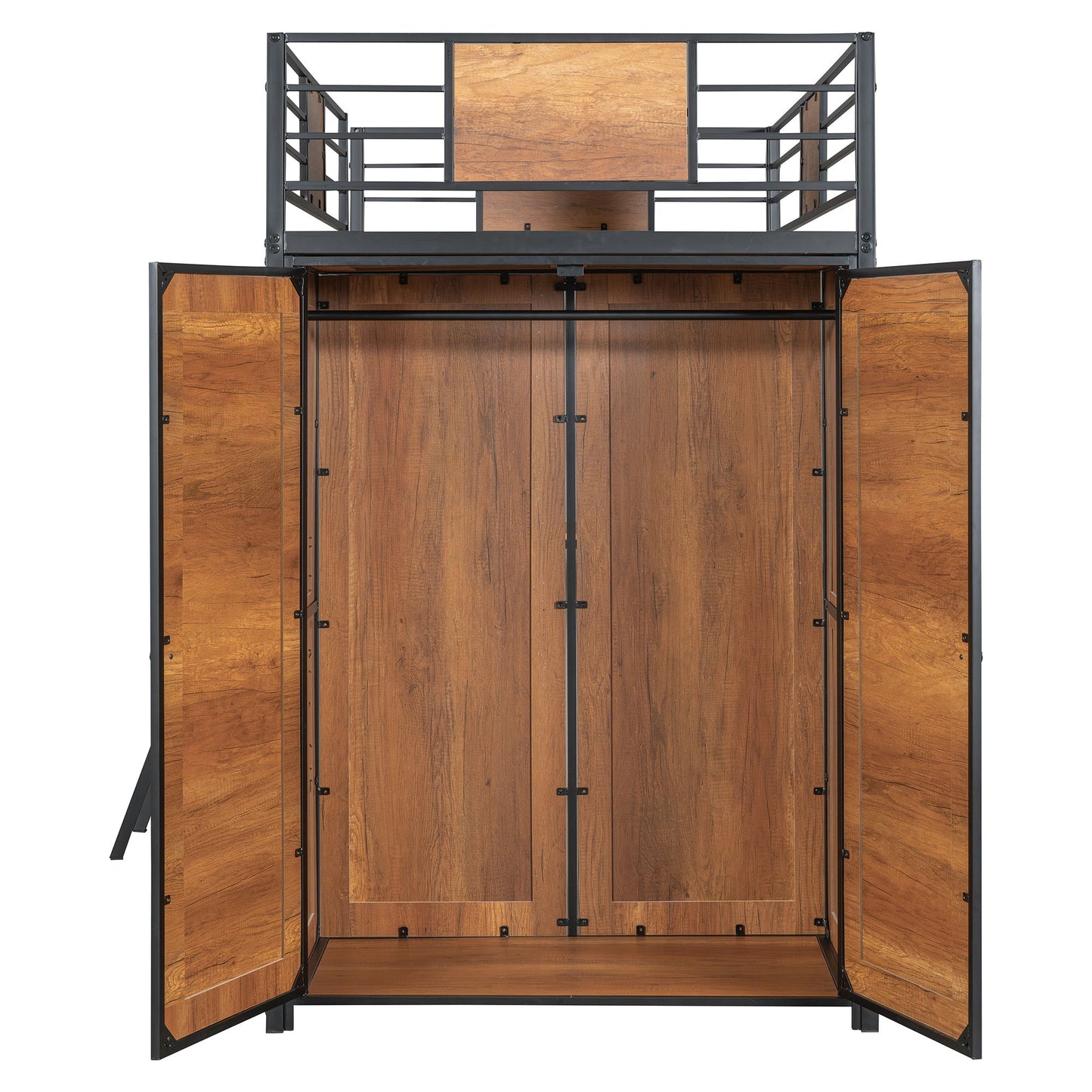 Twin Size Loft Bed With L Shape Desk And Wardrobe - Black