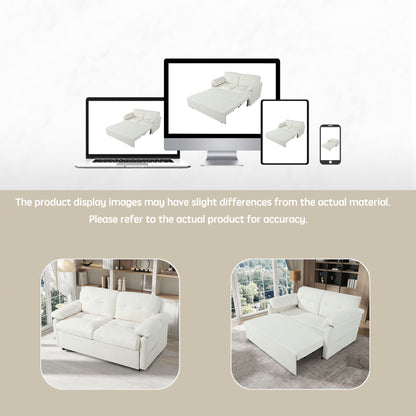 Modern Convertible Sleeper Sofa Bed With Pull Out Queen Design, Side Storage & Thick Cushions Chenille Loveseat For Living Room Or Bedroom 3 In 1 Function - Beige