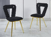 Modern Chair With Golden Iron Tube Legs - Black Soft Cushions And Comfortable Backrest, Suitable For Dining Room, Living Room, Cafe, Hairball Back (Set of 2) - Black
