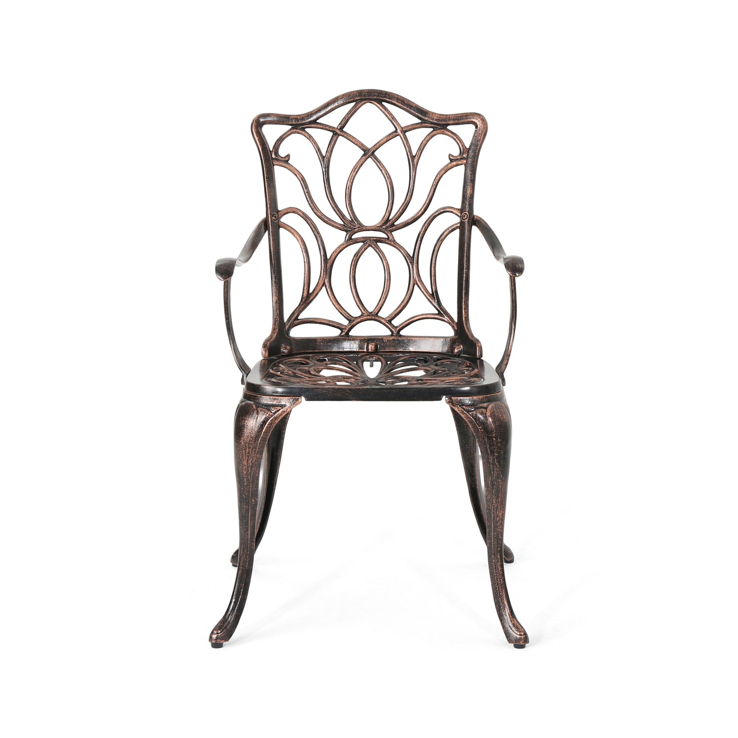 Outdoor Dining Chair With Floral Design And Curved Saber Legs (Set of 2) - Copper