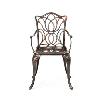 Outdoor Dining Chair With Floral Design And Curved Saber Legs (Set of 2) - Copper
