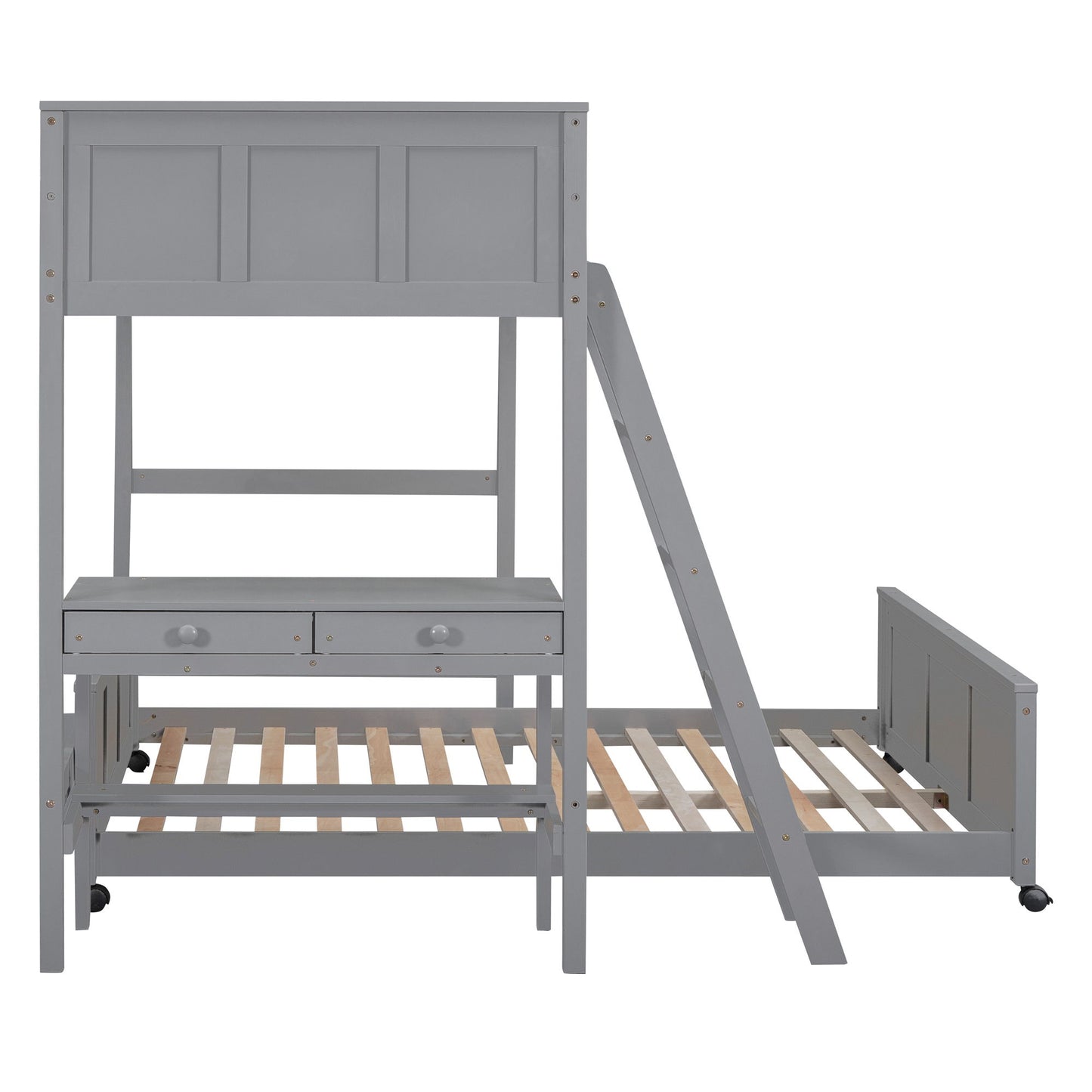 Twin Over Full Bunk Bed With Desk - Gray