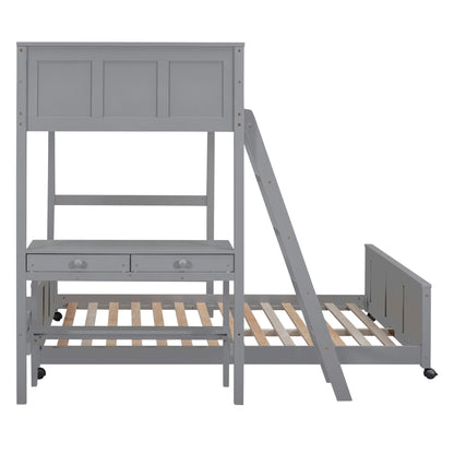Twin Over Full Bunk Bed With Desk - Gray