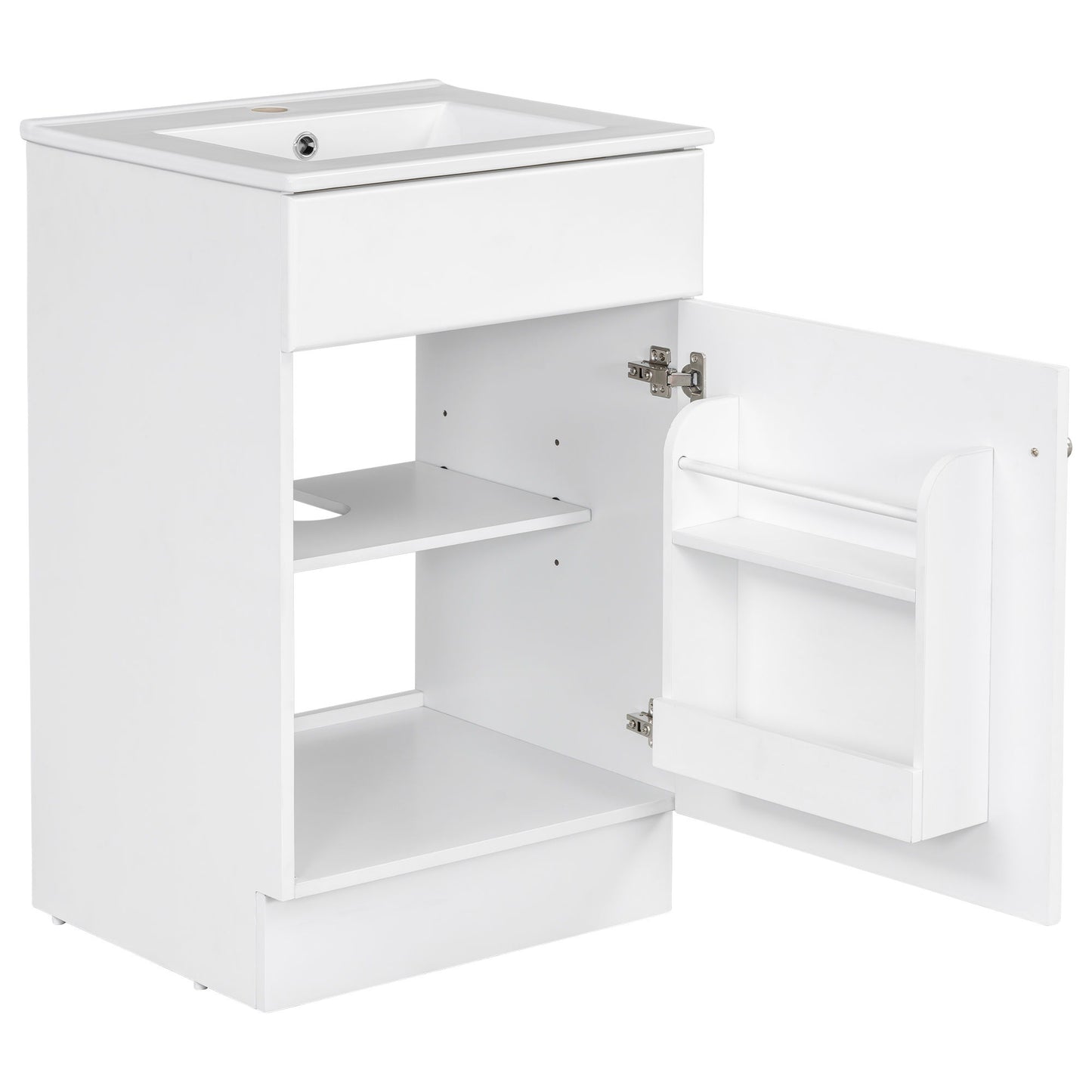 20" Bathroom Vanity With Sink, Freestanding Cabinet With Door Shelf And Adjustable Shelf, And Ceramic Construction - White