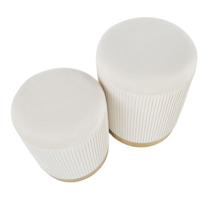 Marla - Contemporary Nesting Pleated Ottoman Set - Gold / Cream