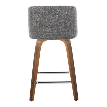 Toriano - Mid-Century Modern Fixed Height Counter Stool With Swivel And Square Footrest (Set of 2) - Walnut / Gray