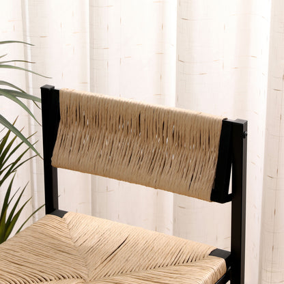 Bar Stools (Set of 2) Paper Rope Weave Dining Chairs With Back Hand Weave Stools For Kichen Island, Bar & Counter - Honey