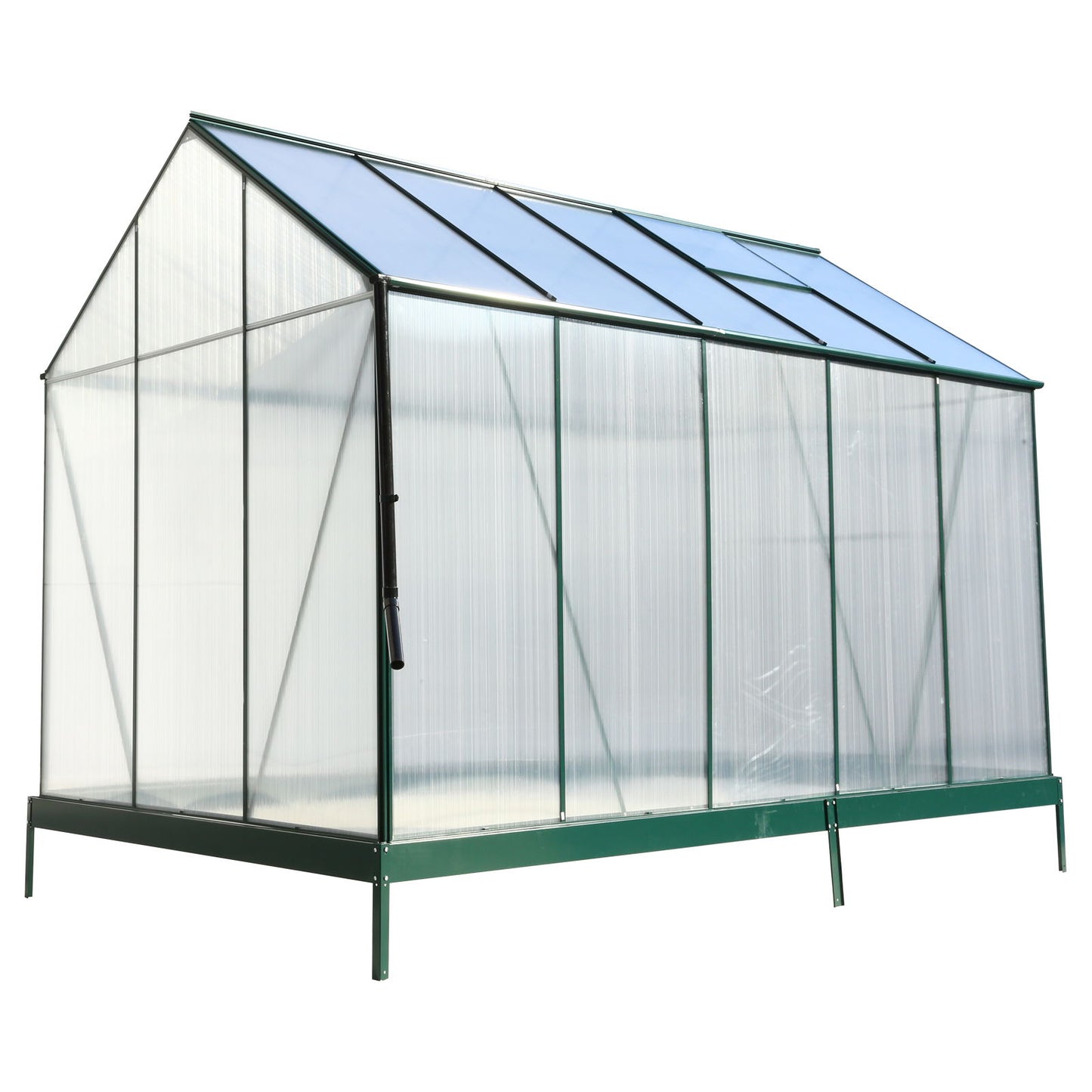 6.3'*10.2'*7' Polycarbonate Greenhouse, Heavy Duty Outdoor Aluminum Walk-In Green House Kit With Rain Gutter, Vent And Door For Backyard Garden - Green