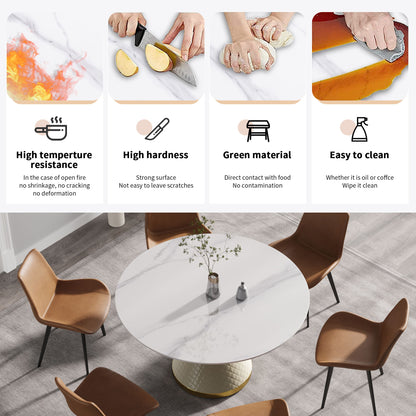 53.15" Modern Artificial Stone Round Carbon Steel Base Dining Table, Can Accommodate 6 People - White