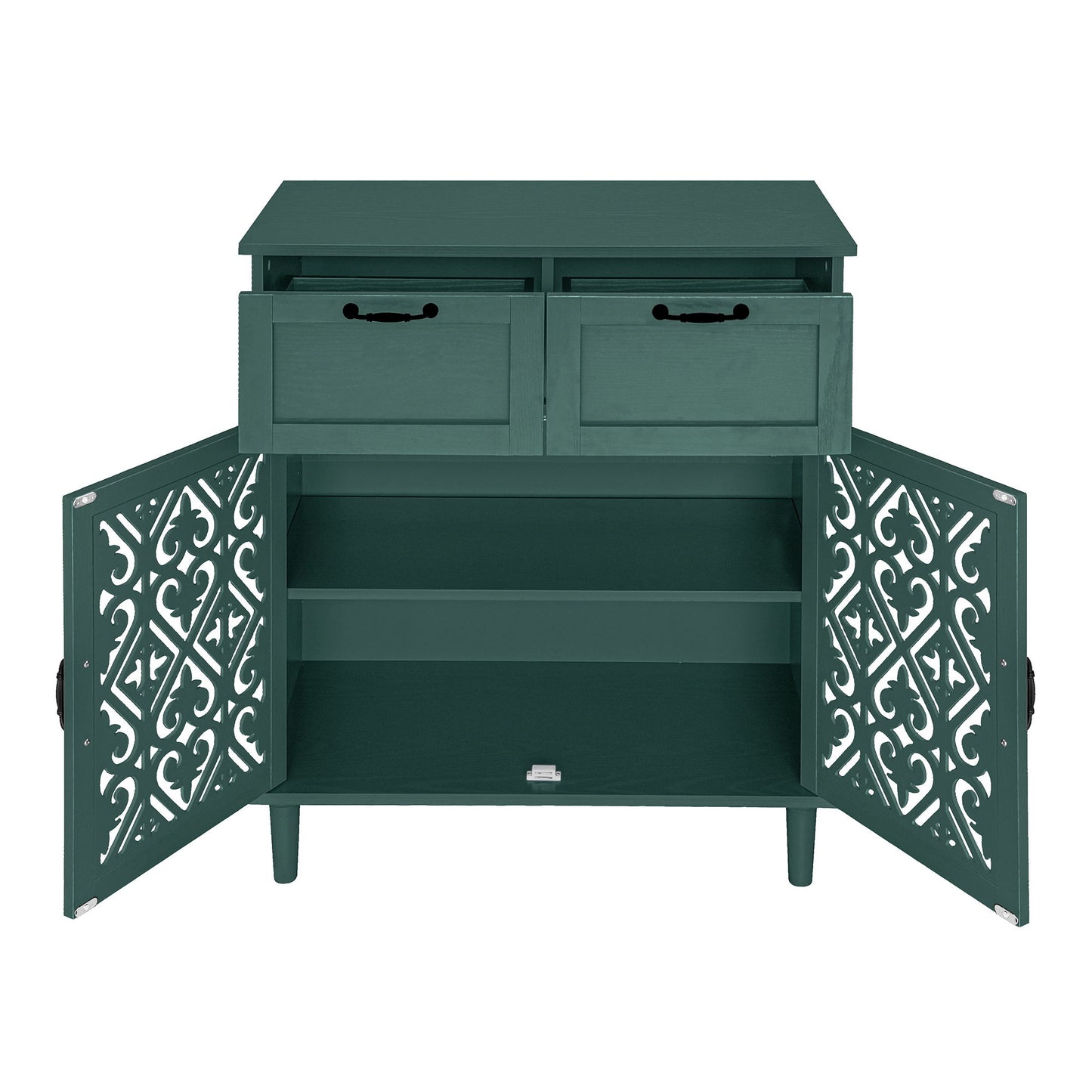 2 Door 2 Drawer Cabinet, American Furniture, Suitable For Bedroom, Living Room, Study - Dark Green