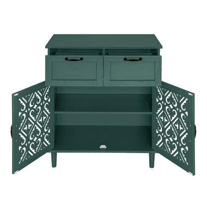 2 Door 2 Drawer Cabinet, American Furniture, Suitable For Bedroom, Living Room, Study - Dark Green