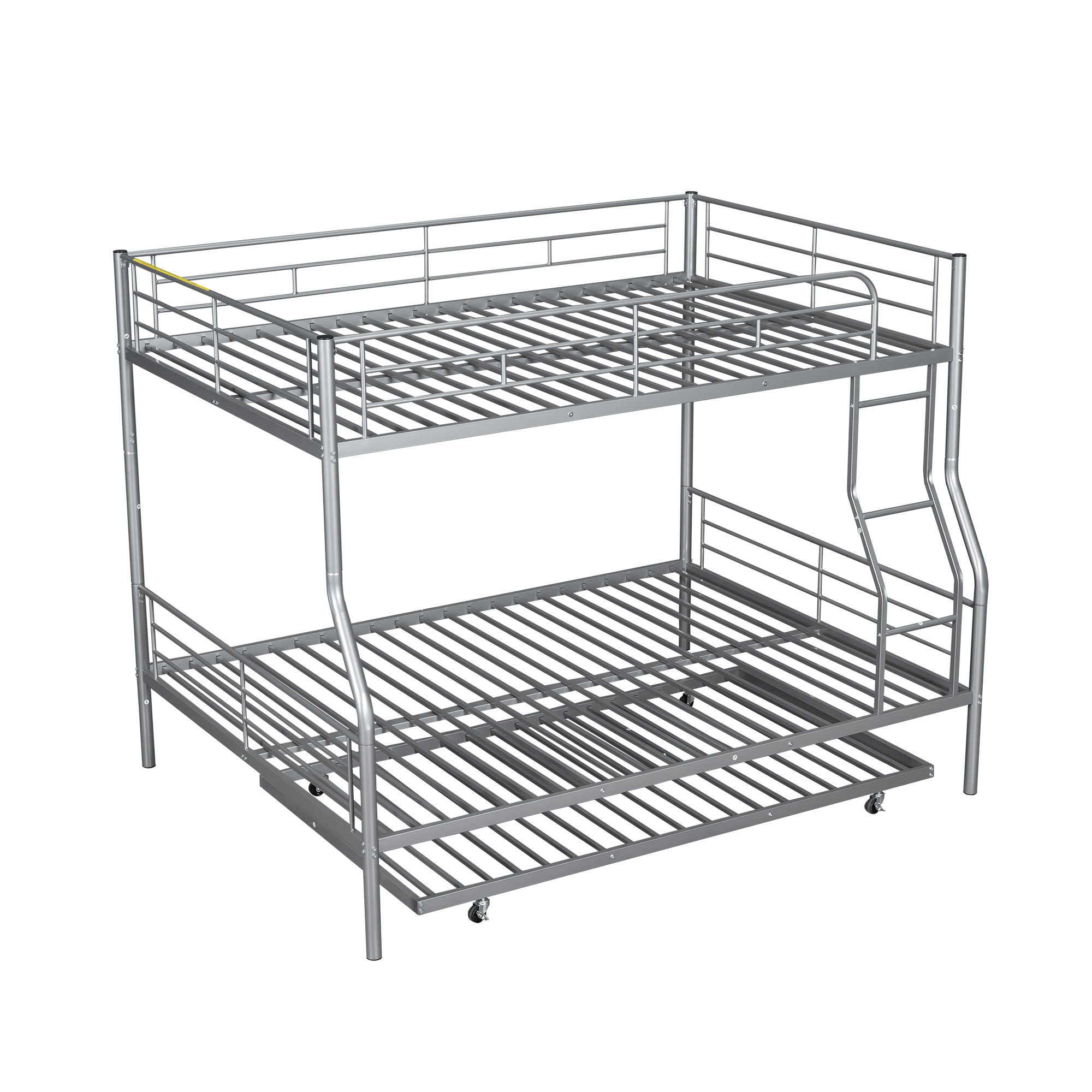 Full Long Over Queen Metal Bunk Bed With Trundle - Silver