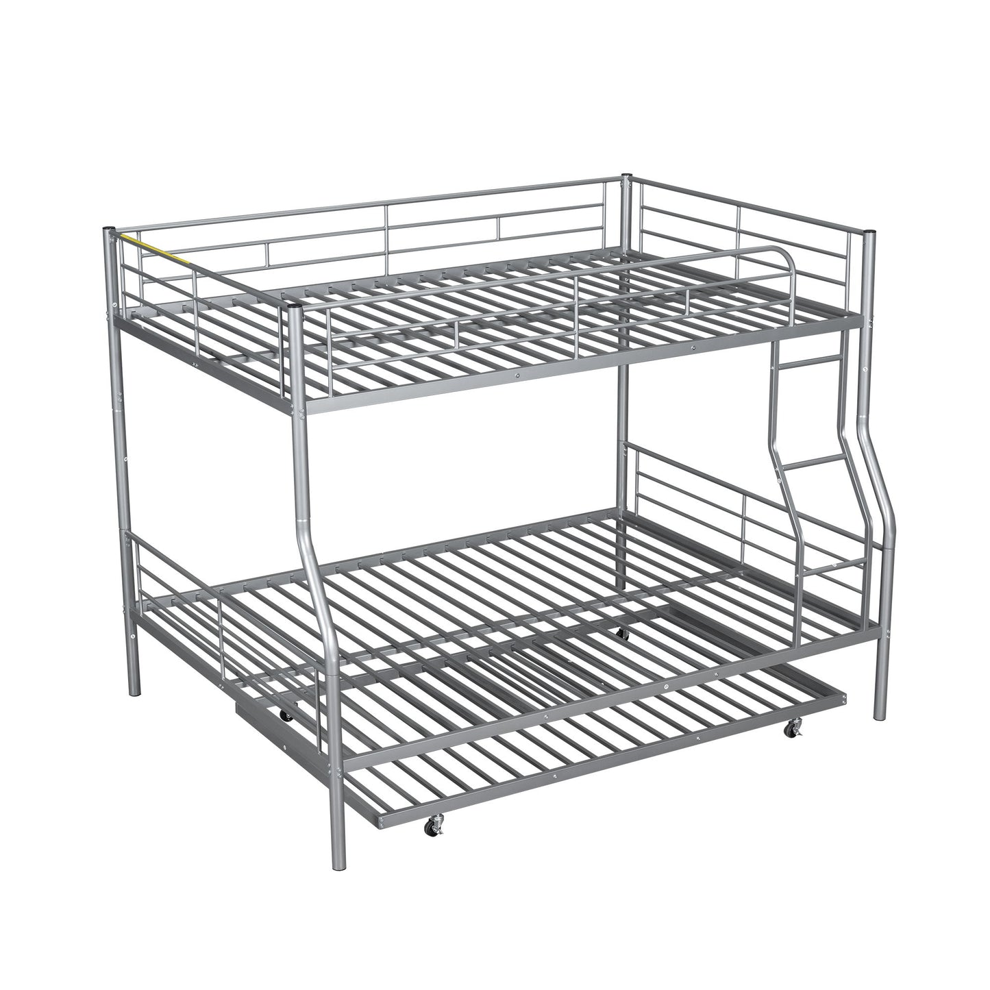 Full Long Over Queen Metal Bunk Bed With Trundle - Silver