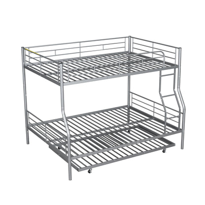 Full Long Over Queen Metal Bunk Bed With Trundle - Silver