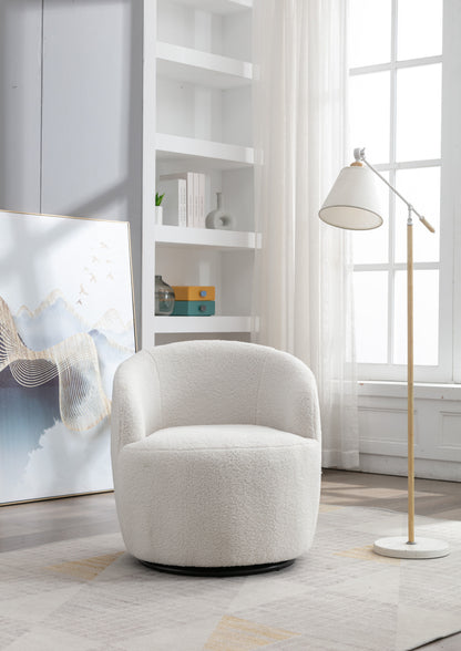 Teddy Fabric Swivel Accent Armchair Barrel Chair With Powder Coating Metal Ring - Ivory White