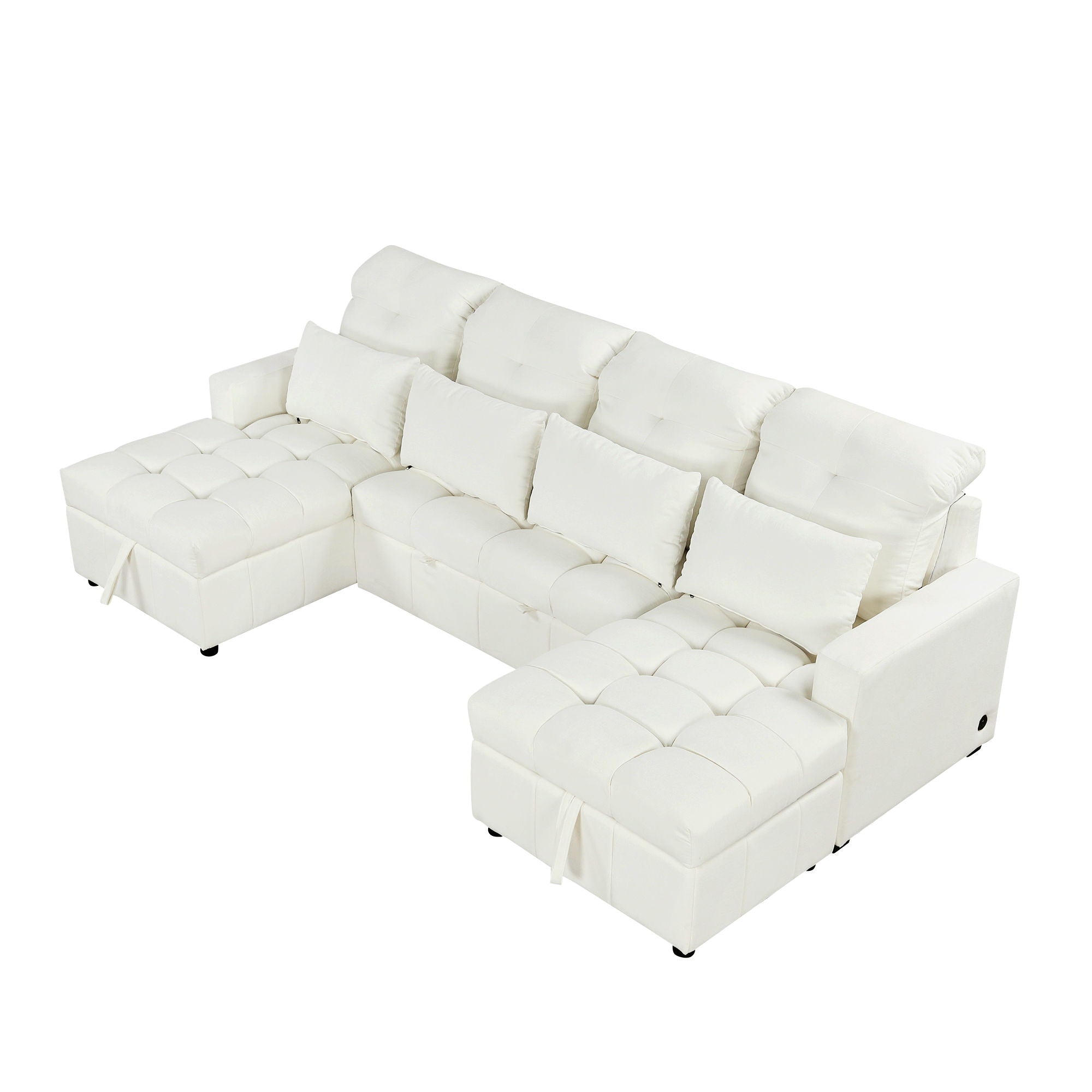 Oversized U - Shaped Sofa Versatile Sectional Sofa Pull Out Sofa Bed With Double Storage Chaise Lounges And 2 USB Ports For Living Room - Beige