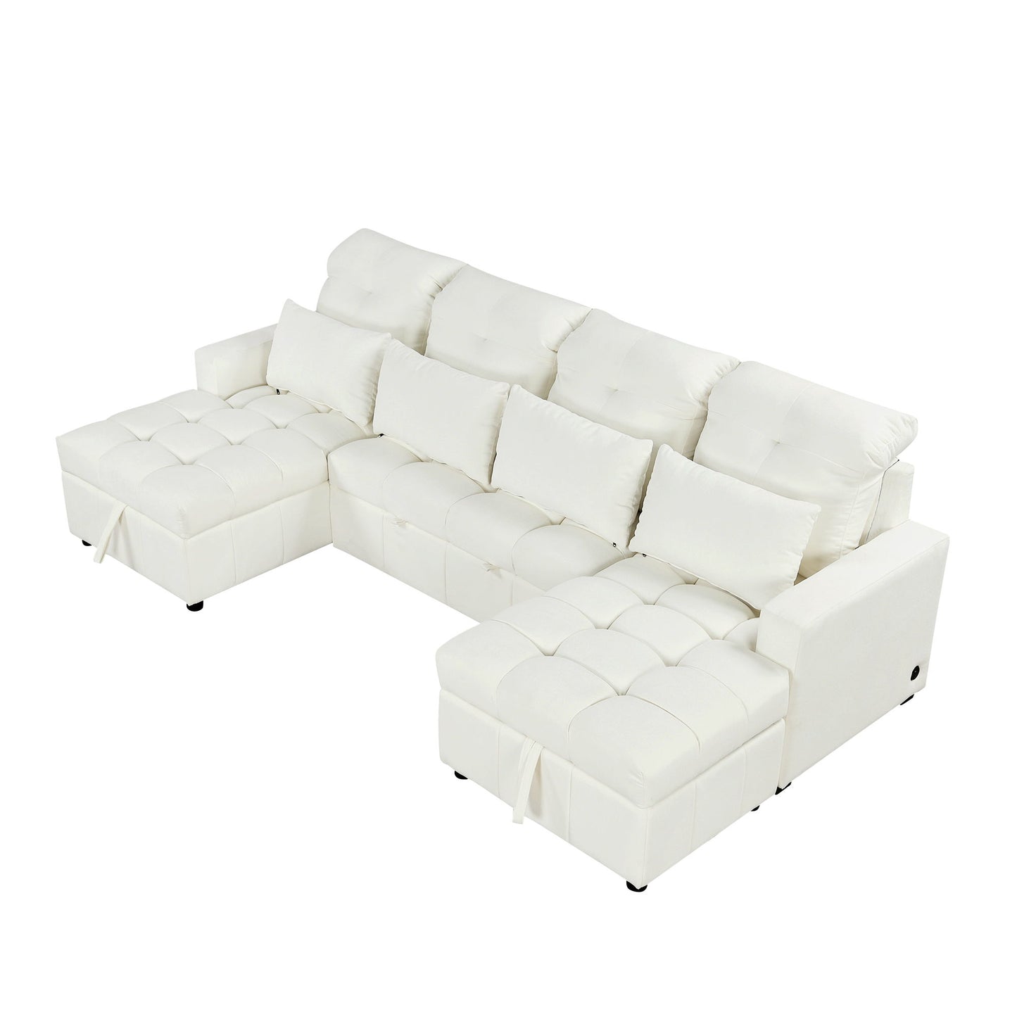 Oversized U - Shaped Sofa Versatile Sectional Sofa Pull Out Sofa Bed With Double Storage Chaise Lounges And 2 USB Ports For Living Room - Beige