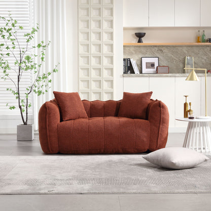 Soft Beanbag Chair With High Resilience Foam Core For Two People, The Comfortable Square Recliner Sofa Is Ideal For Family Members And Friends Engaged In Games, Reading, Watching TV - Red / Brown