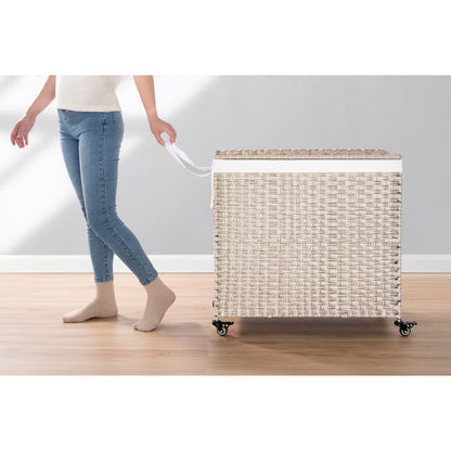 Laundry Hamper With Lid PE Rattan Powder Coating Frame Clothes Hampers With 2 Removable Bags, Wheels, 160L - Gray