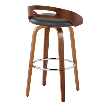 Cassis - Mid-Century Modern Fixed Height Barstool With Swivel With Round Footrest (Set of 2) - Walnut / Gray