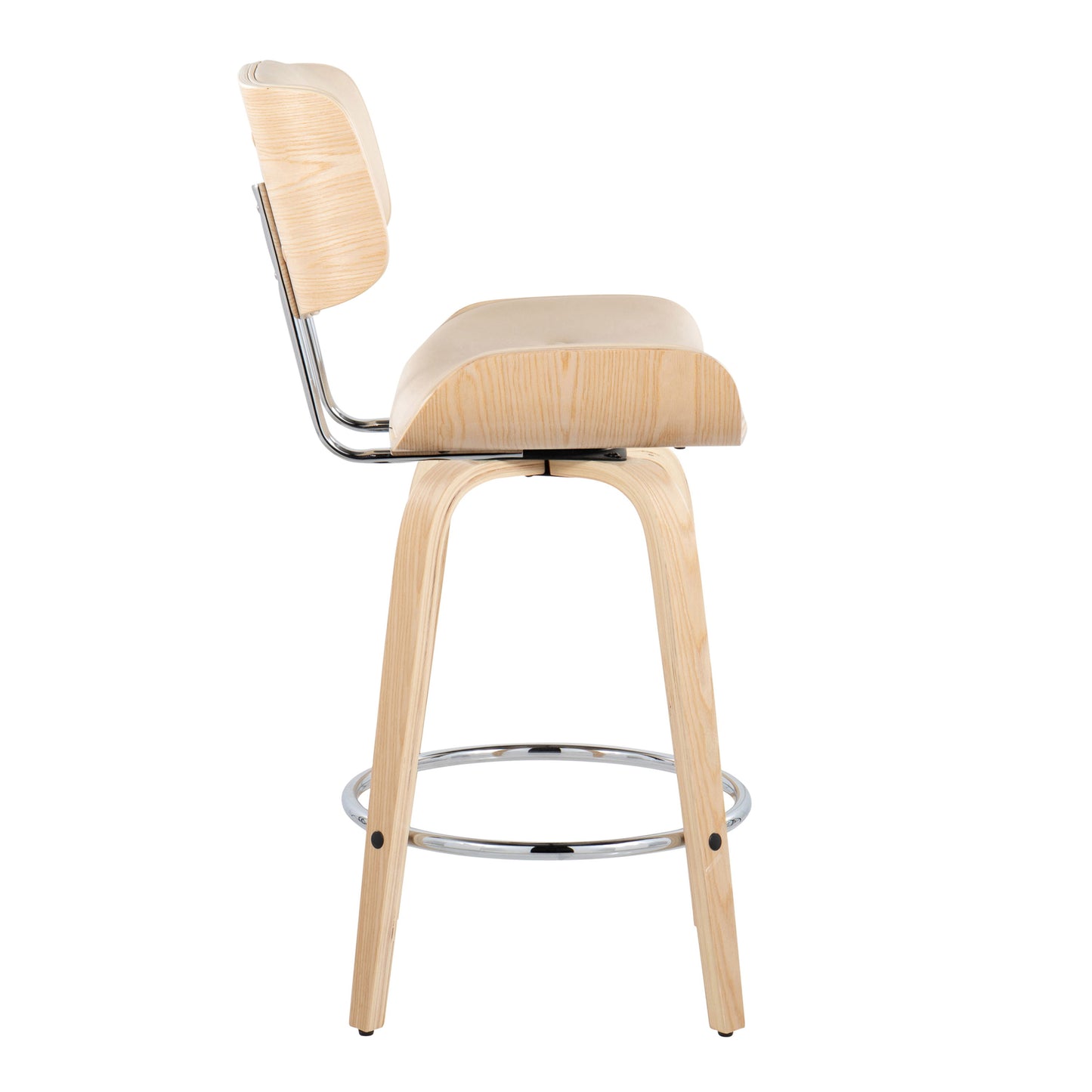 Lombardi - Mid-Century Modern Fixed Height Counter Stool With Swivel With Round Footrest (Set of 2) - Natural / Cream