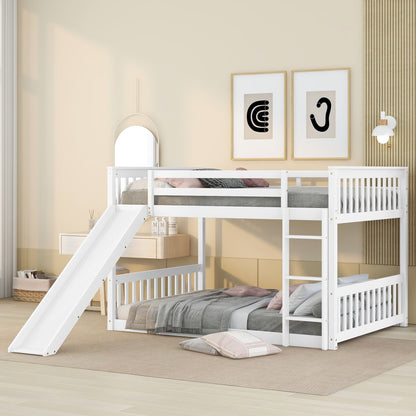 Full Over Full Bunk Bed With Slide And Ladder - White