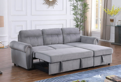 Ashton - Velvet Fabric Reversible Sleeper Sectional Sofa Chaise - Gray