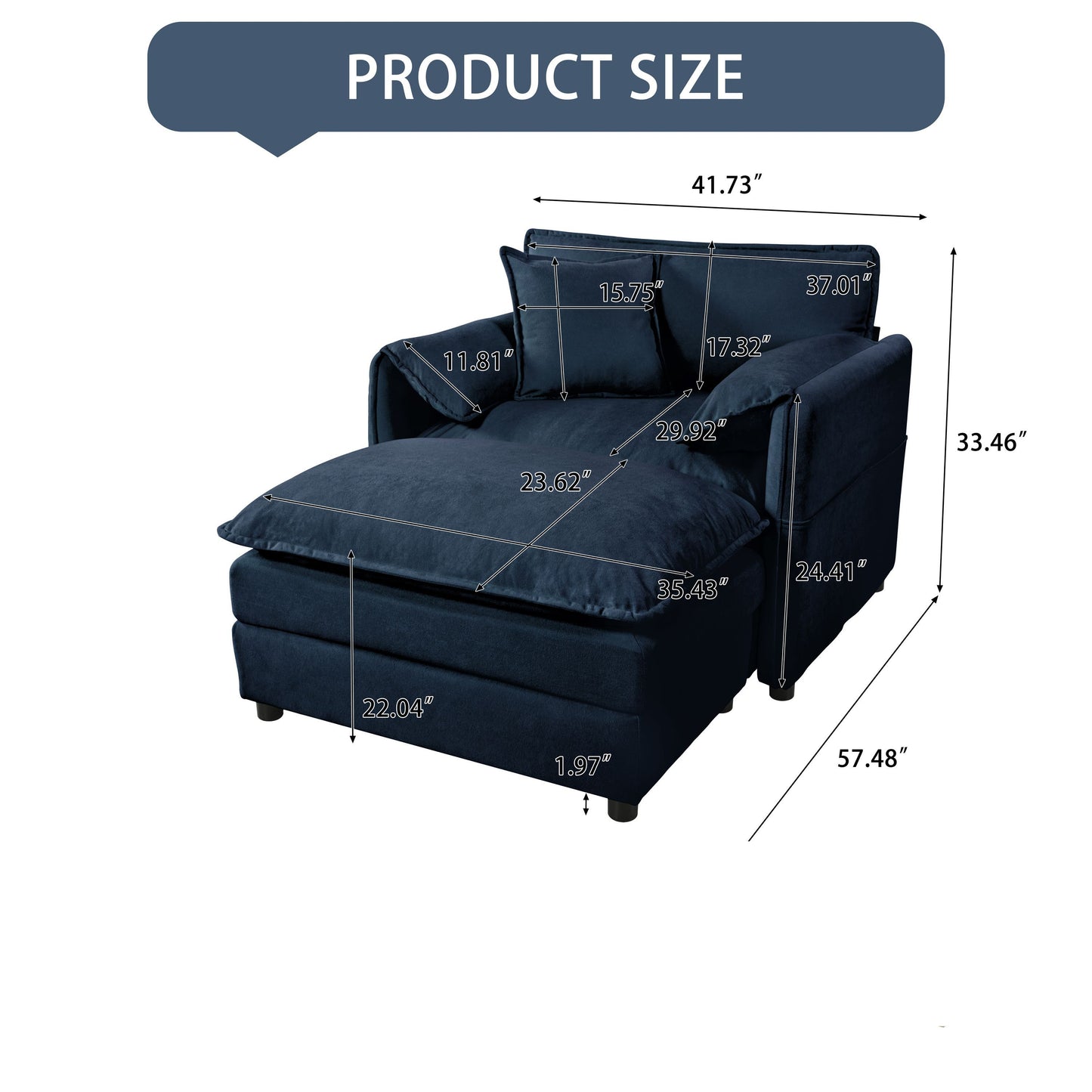 Oversized Recliner Chair With Movable Ottoman, Soft Chenille Upholstered Indoor Lounge Chair, Diy Combination - Blue
