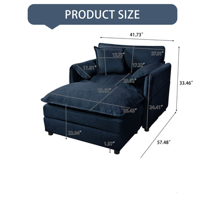 Oversized Recliner Chair With Movable Ottoman, Soft Chenille Upholstered Indoor Lounge Chair, Diy Combination - Blue