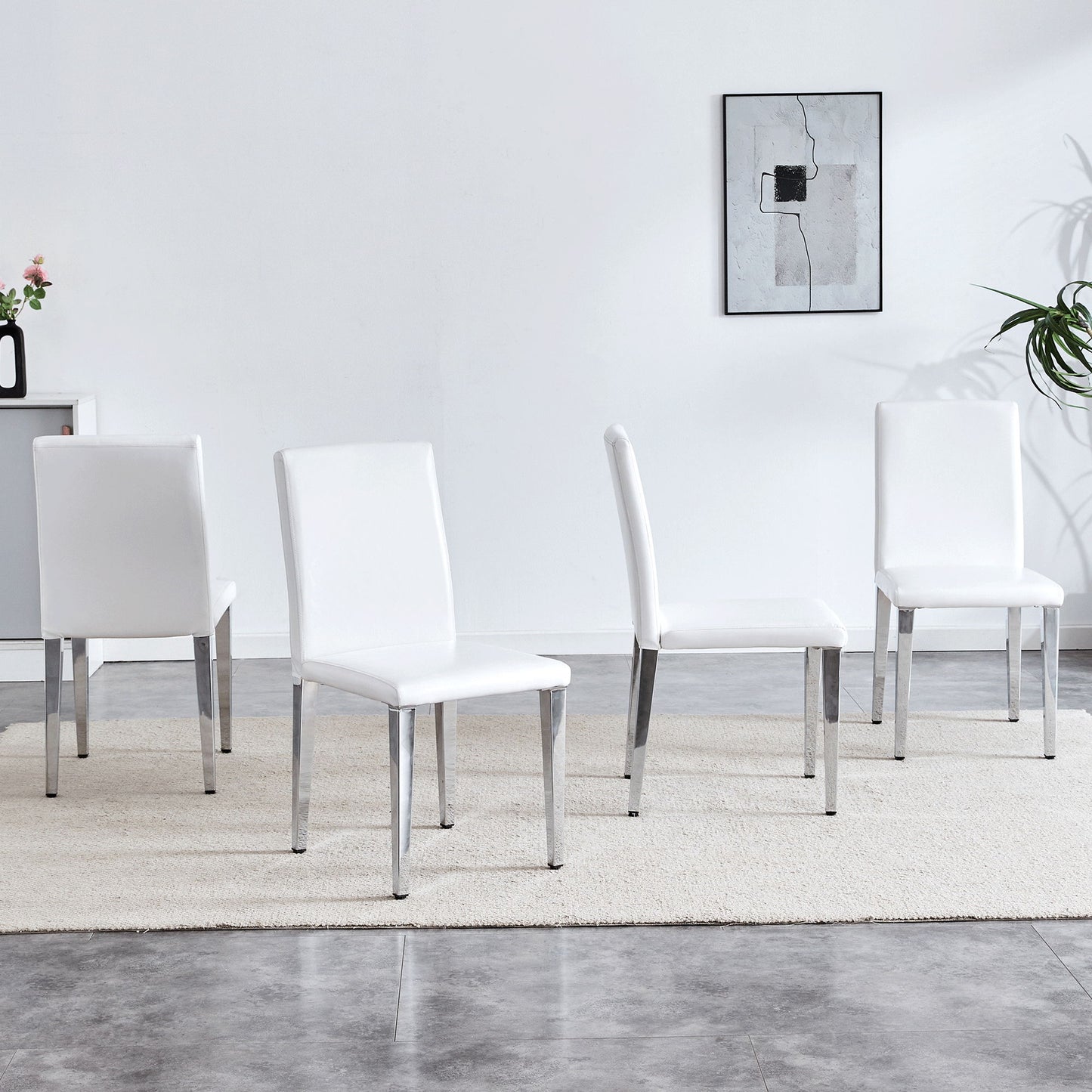 (Set of 4) Backrest Chairs With Silver Metal Legs The Perfect Combination, Suitable For Minimalist And Modern Home Styles - White / Silver