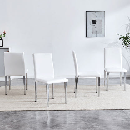 (Set of 4) Backrest Chairs With Silver Metal Legs The Perfect Combination, Suitable For Minimalist And Modern Home Styles - White / Silver