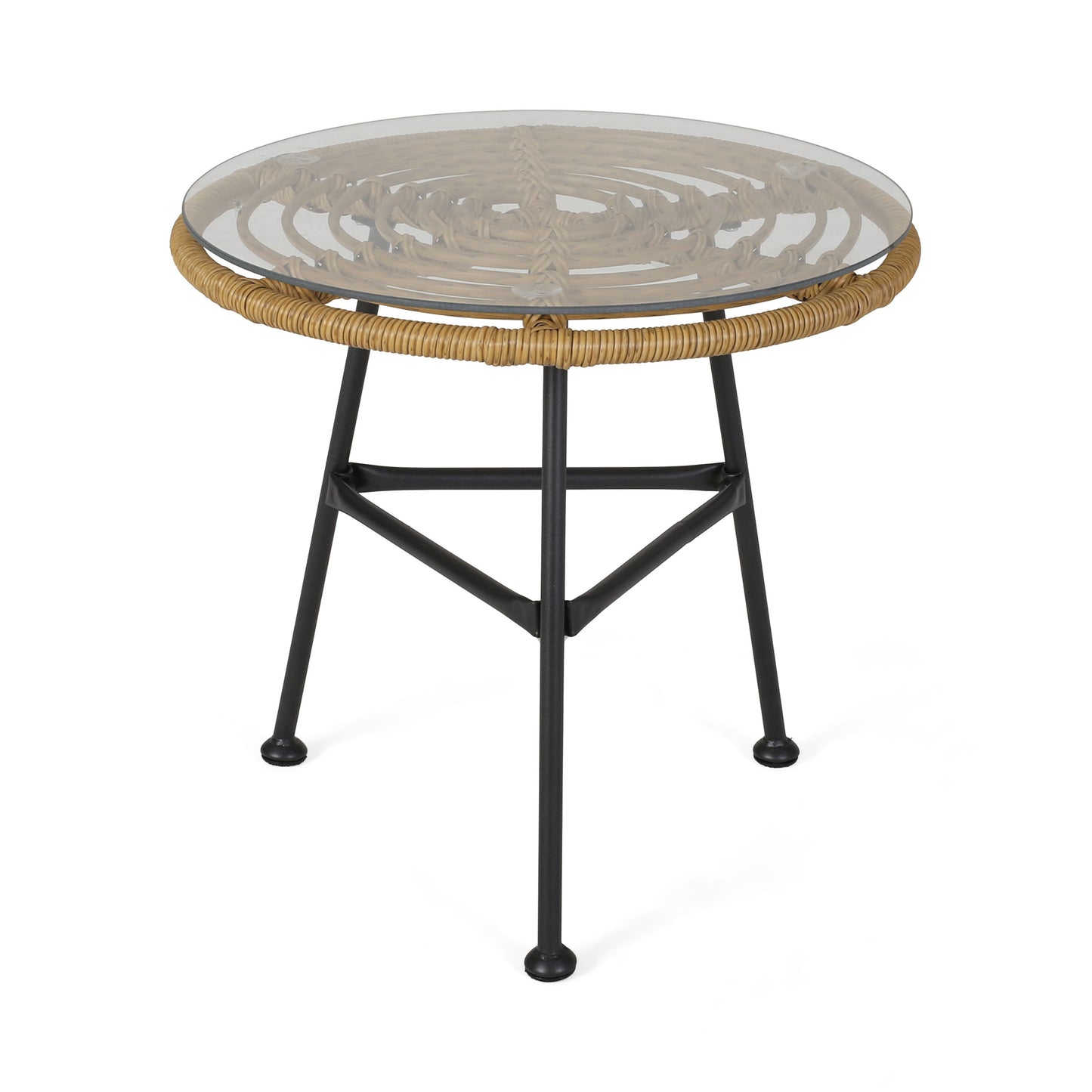 Petrichor - Outdoor Side Table With Tempered Glass And Steel Frame - Light Brown