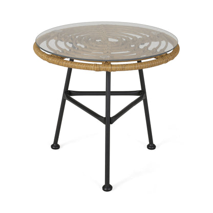 Petrichor - Outdoor Side Table With Tempered Glass And Steel Frame - Light Brown