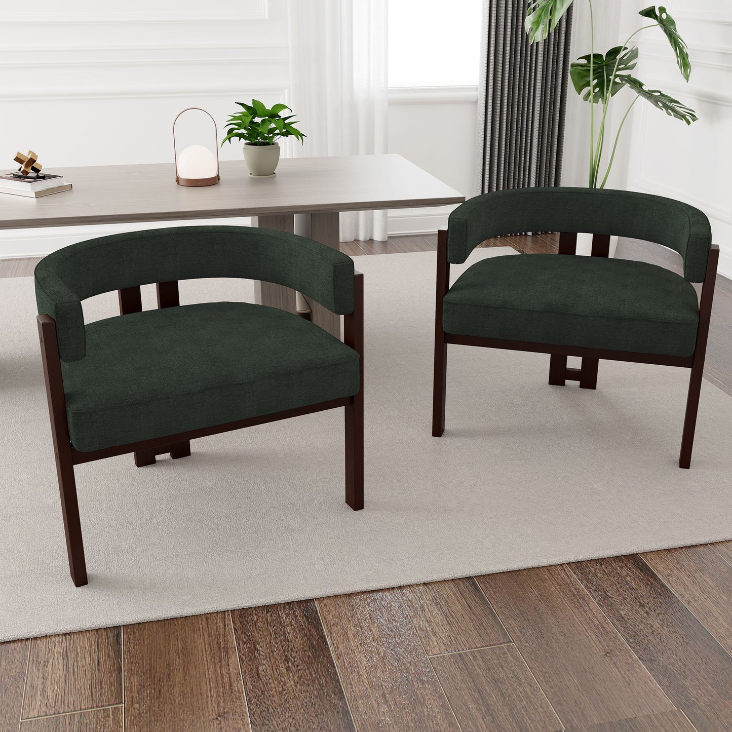 Modern Accent Chair Teddy Upholstered Armchair With Open Back 3 Legs Barrel Dining Chair Comfy Side Chair (Set of 2) - Emerald