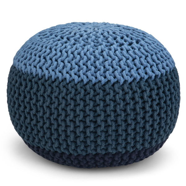 Nikki - Hand Knit Round Pouf - Blue / Navy Blue