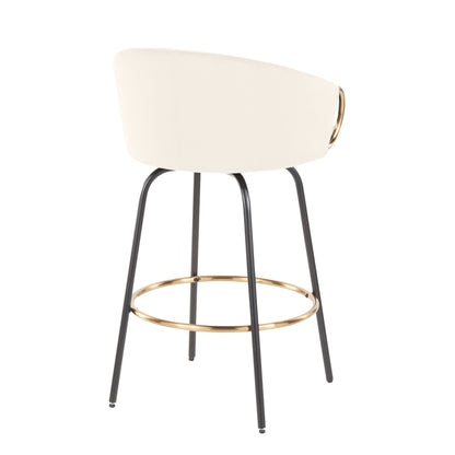 Claire - Contemporary / Glam Fixed Height Counter Stool With Swivel With Accents (Set of 2) - Cream