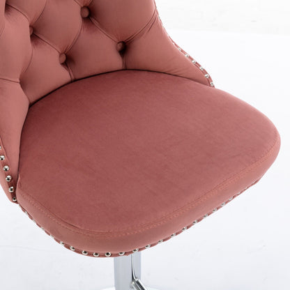 Swivel Velvet Barstools Adjusatble Seat Height From 25-33", Modern Upholstered Chrome Base Bar Stools With Backs Comfortable Tufted For Home Pub And Kitchen Island 1712Pk (Set of 2) - Pink