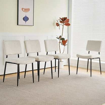 Modern Fabric Upholstered Dining Chair With Black Metal Legs (Set of 4) - Beige
