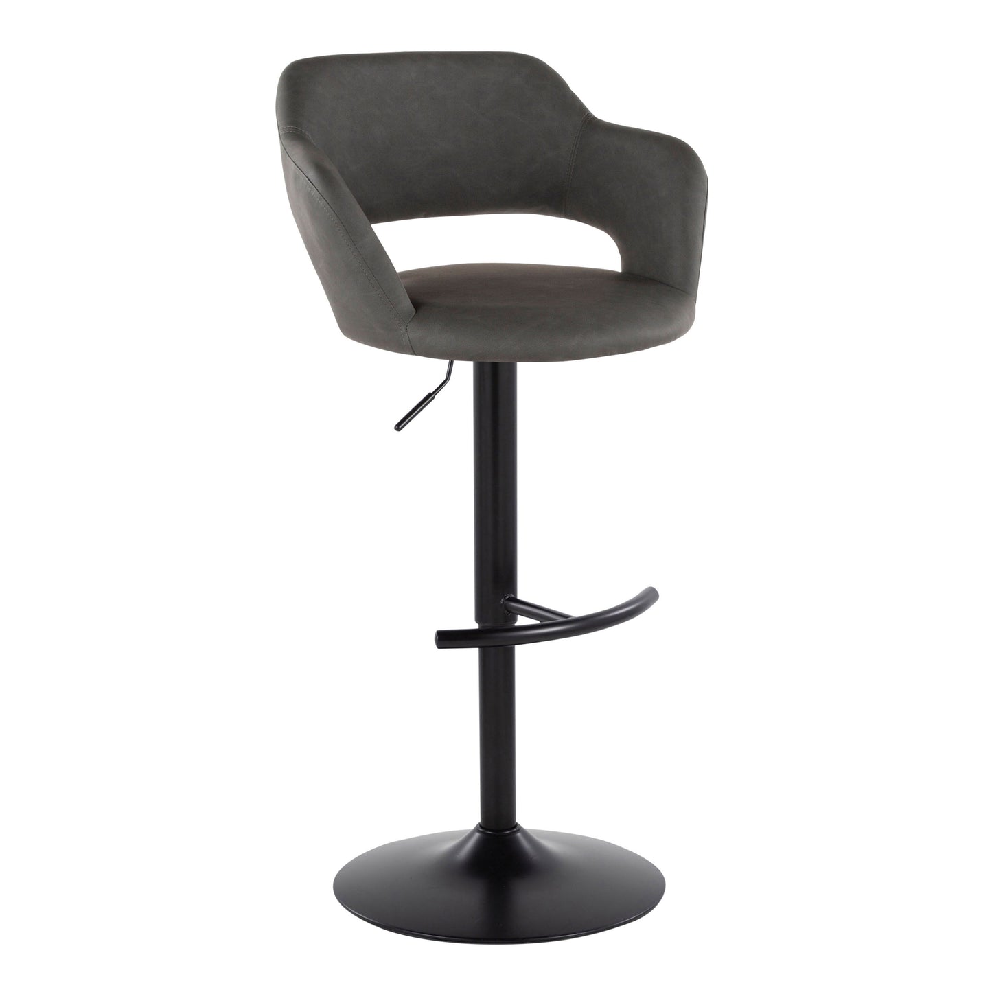 Margarite - Contemporary Adjustable Barstool With Swivel With Rounded T Footrest (Set of 2) - Black / Gray