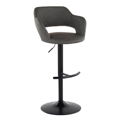 Margarite - Contemporary Adjustable Barstool With Swivel With Rounded T Footrest (Set of 2) - Black / Gray